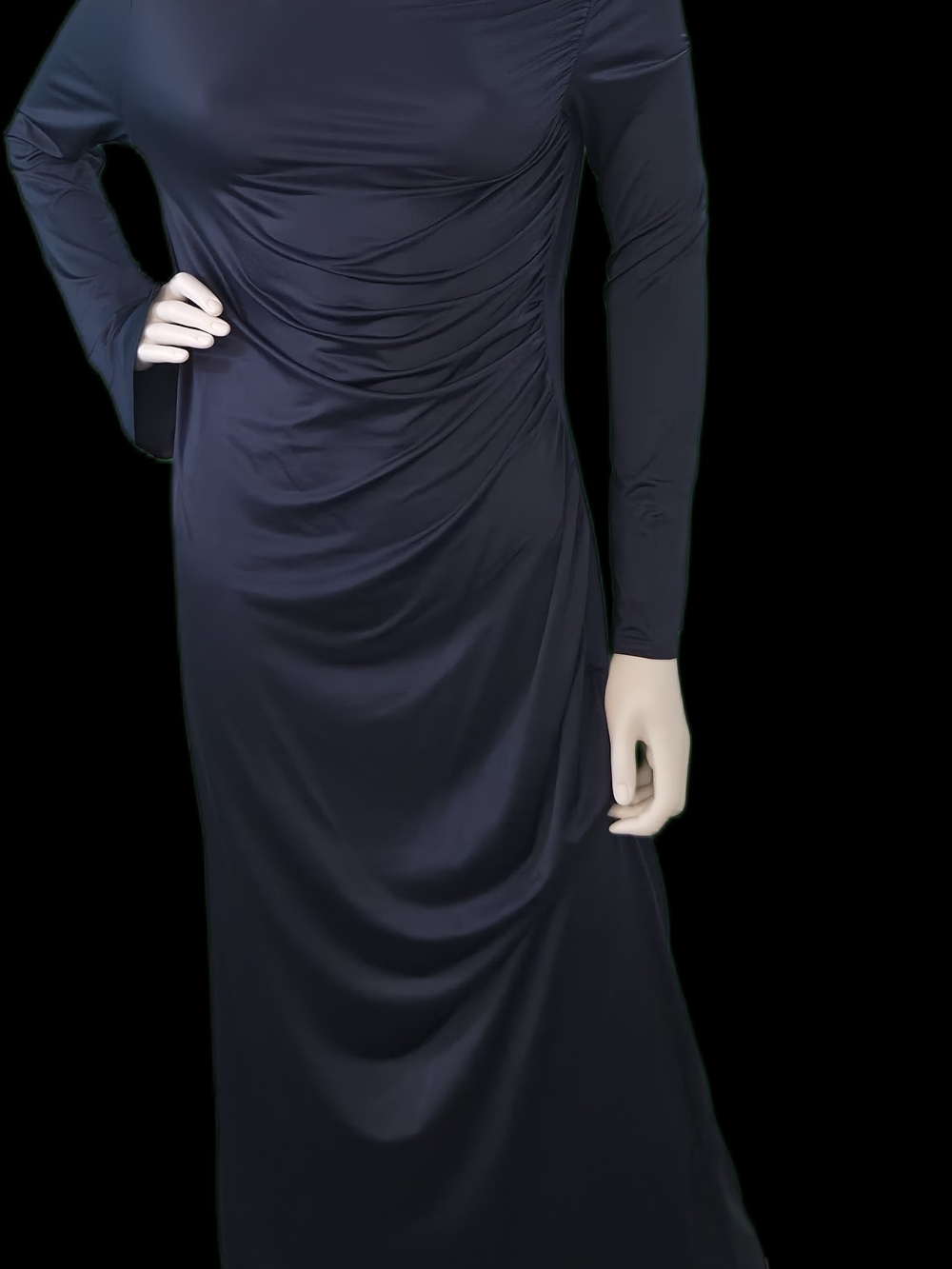 Zara Navy Long-Sleeve Ruched Maxi Dress